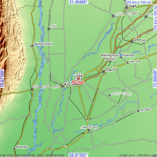 Topographic map of Multan