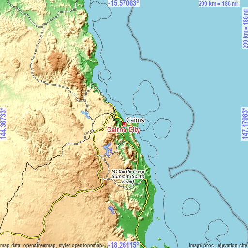 Topographic map of Cairns City