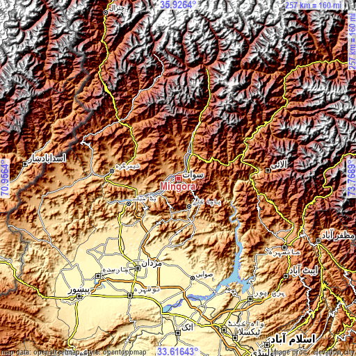 Topographic map of Mingora