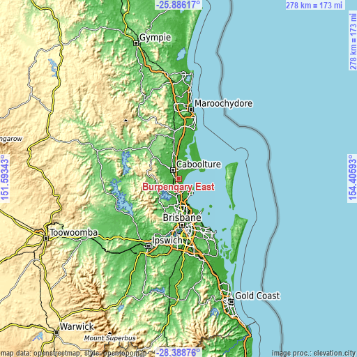 Topographic map of Burpengary East