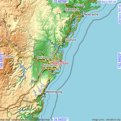 Topographic map of Manly Vale