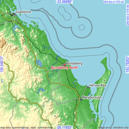Topographic map of Bundaberg North