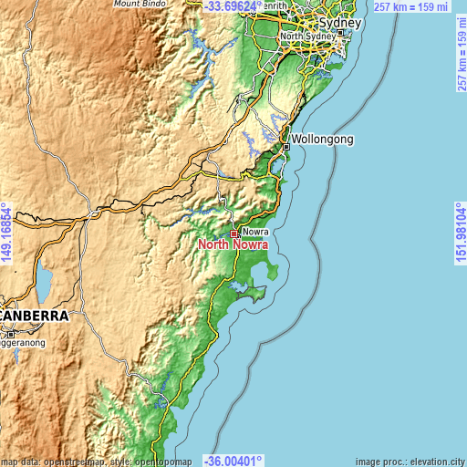 Topographic map of North Nowra