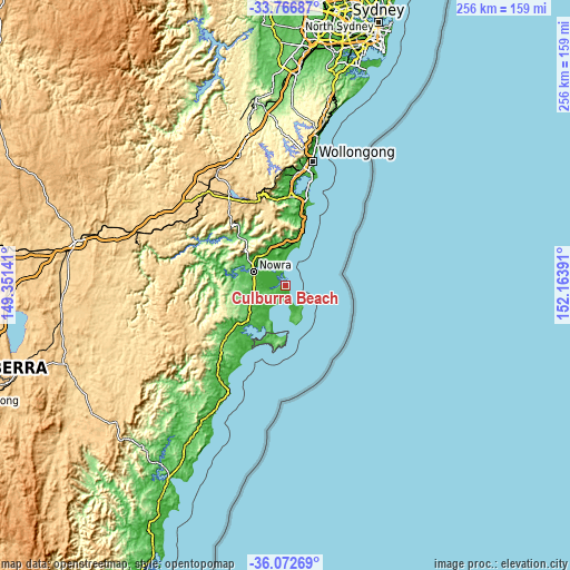 Topographic map of Culburra Beach