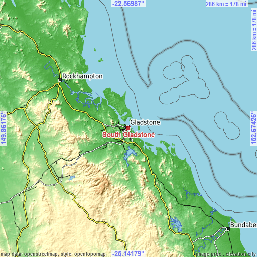 Topographic map of South Gladstone