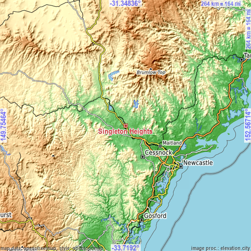 Topographic map of Singleton Heights