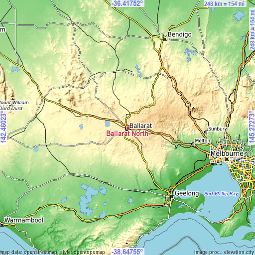 Topographic map of Ballarat North