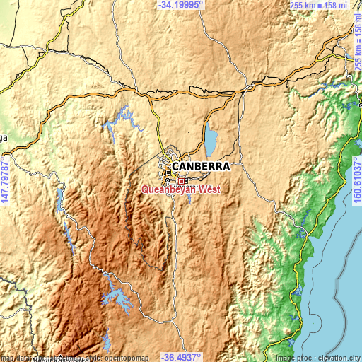 Topographic map of Queanbeyan West