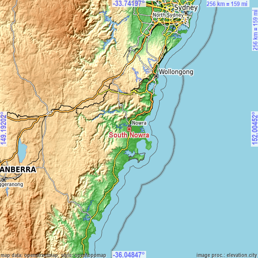 Topographic map of South Nowra