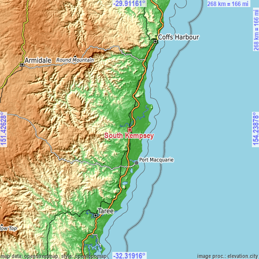 Topographic map of South Kempsey