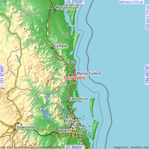 Topographic map of Twin Waters