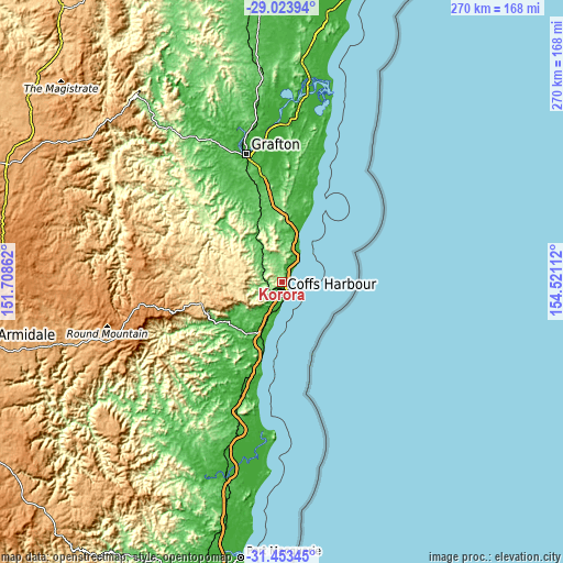 Topographic map of Korora