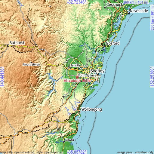 Topographic map of Elizabeth Hills