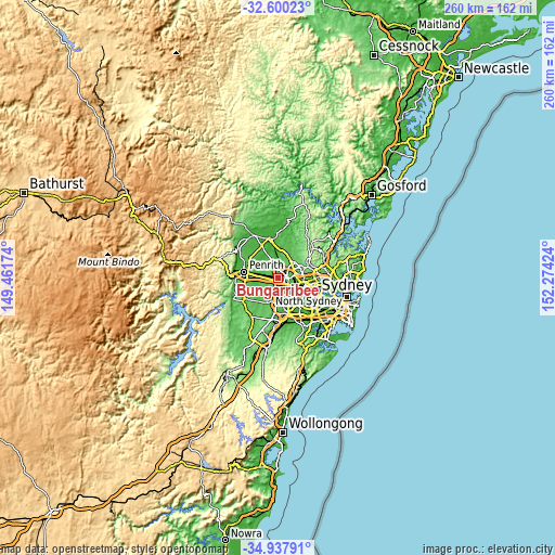 Topographic map of Bungarribee