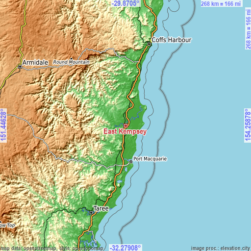 Topographic map of East Kempsey