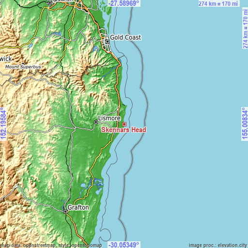 Topographic map of Skennars Head