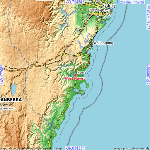 Topographic map of West Nowra