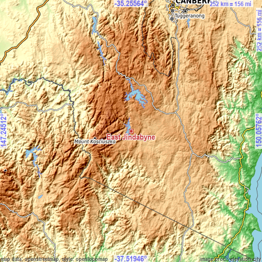 Topographic map of East Jindabyne