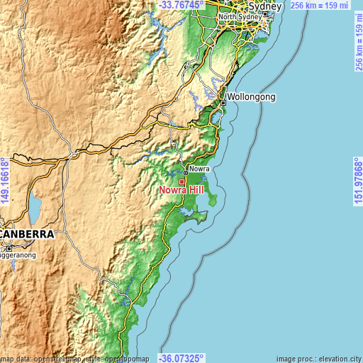 Topographic map of Nowra Hill