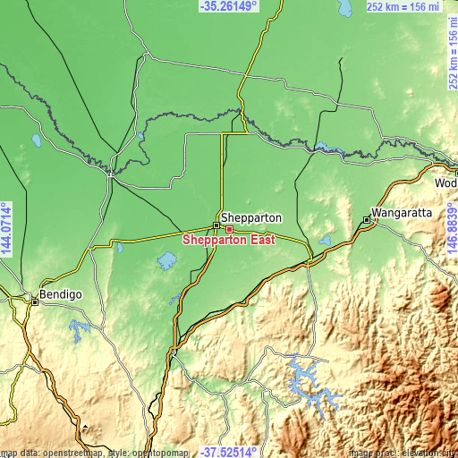 Topographic map of Shepparton East