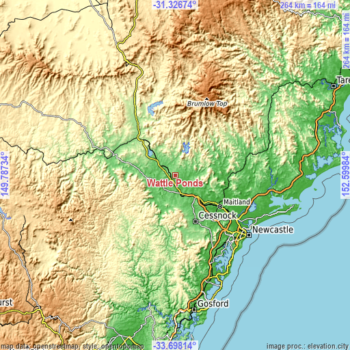 Topographic map of Wattle Ponds