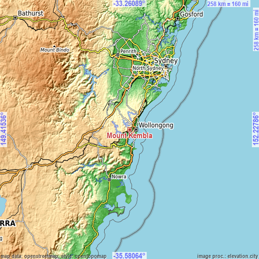 Topographic map of Mount Kembla