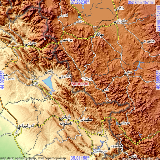 Topographic map of Sardasht