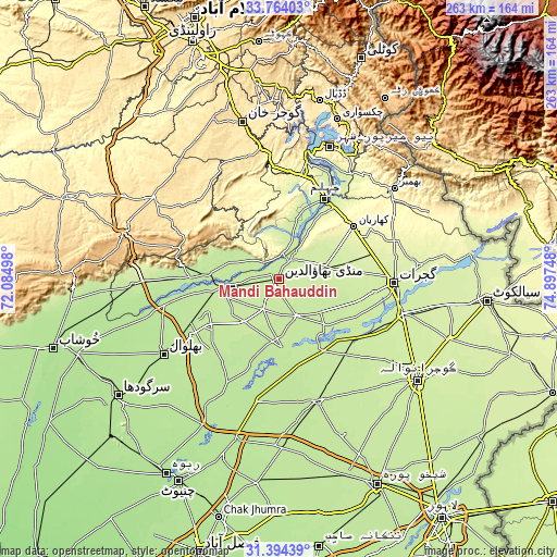 Topographic map of Mandi Bahauddin
