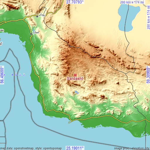 Topographic map of Sardasht