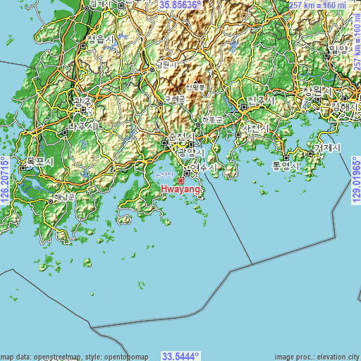 Topographic map of Hwayang
