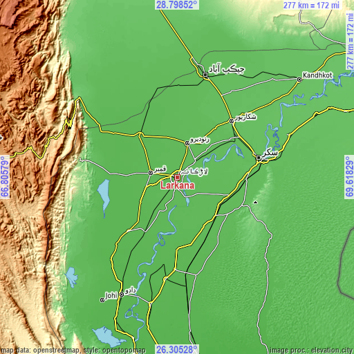 Topographic map of Larkana