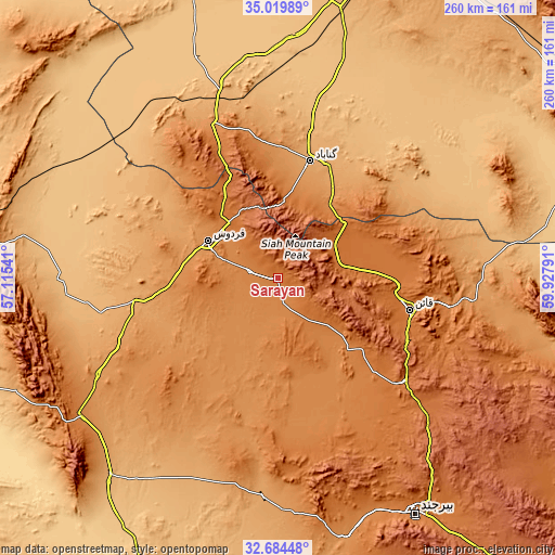 Topographic map of Sarāyān