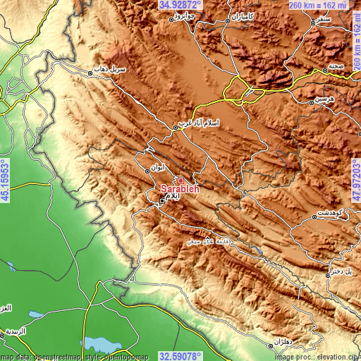 Topographic map of Sarābleh