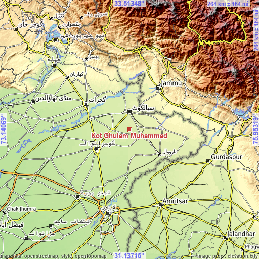 Topographic map of Kot Ghulam Muhammad