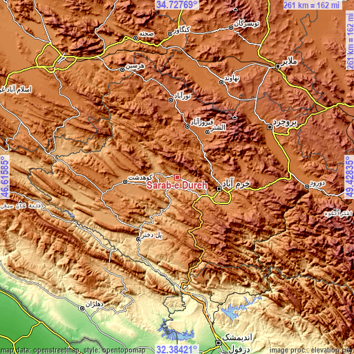 Topographic map of Sarāb-e Dūreh