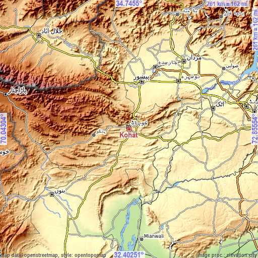 Topographic map of Kohat
