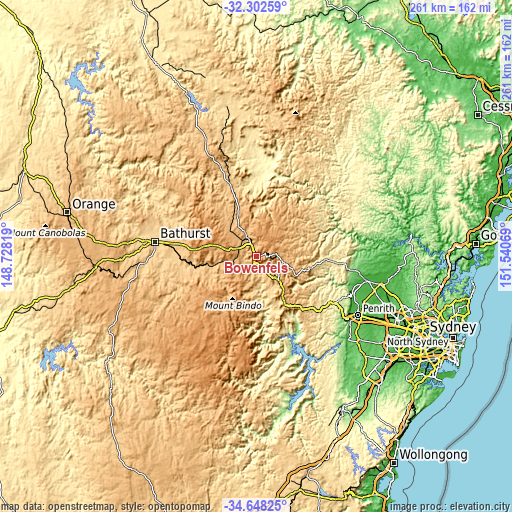 Topographic map of Bowenfels