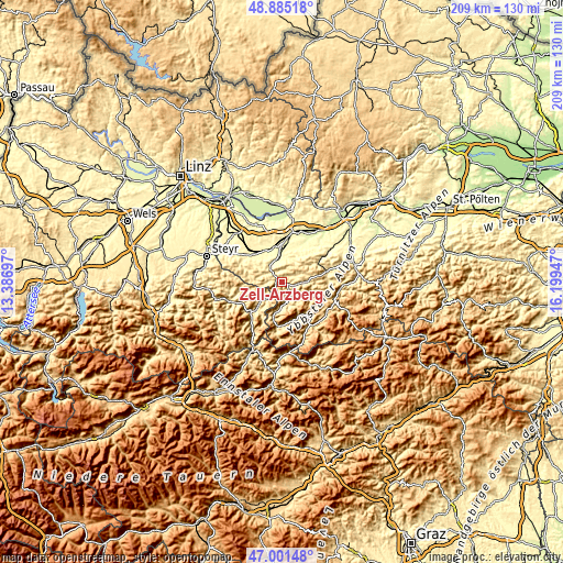 Topographic map of Zell-Arzberg