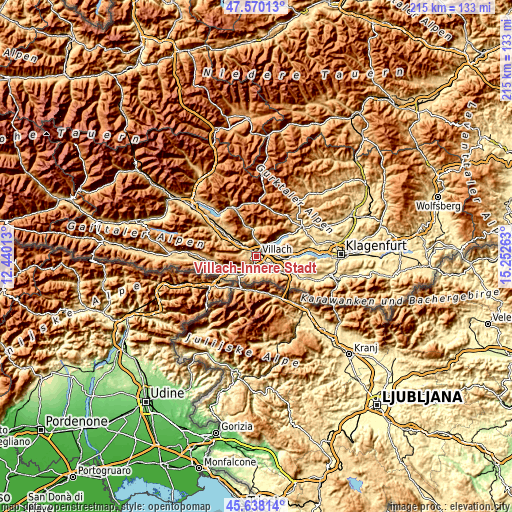 Topographic map of Villach-Innere Stadt