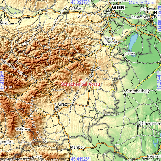 Topographic map of Schachen bei Vorau