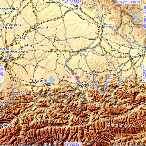 Topographic map of Eching