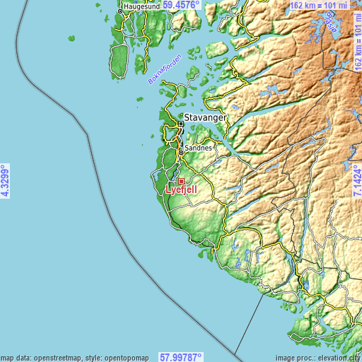 Topographic map of Lyefjell