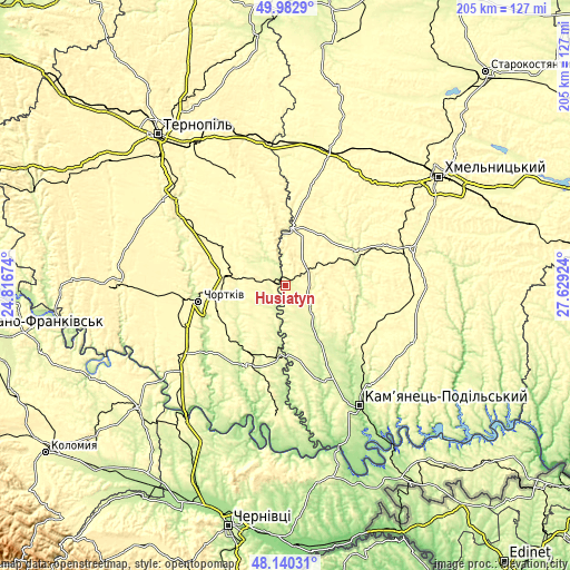 Topographic map of Husiatyn