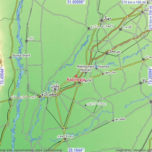 Topographic map of Kabirwala