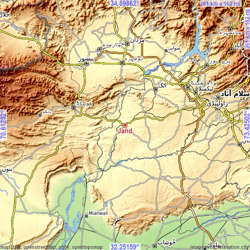 Topographic map of Jand