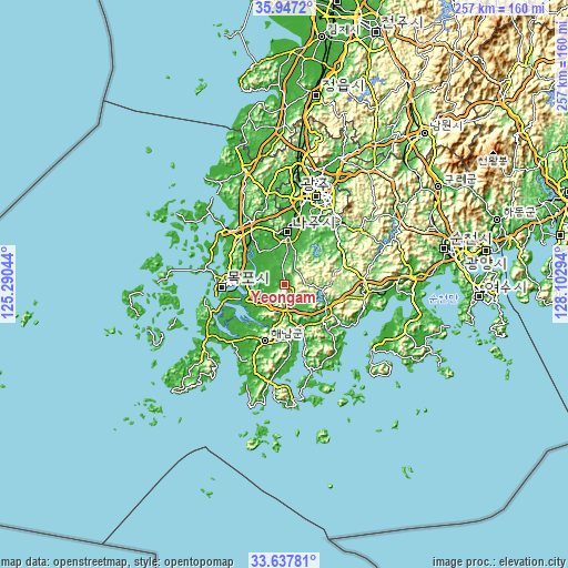 Topographic map of Yeongam