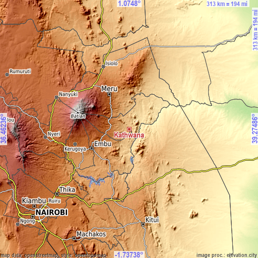 Topographic map of Kathwana