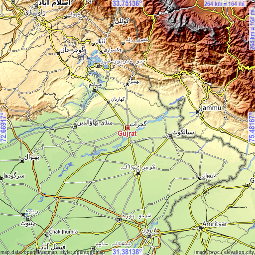 Topographic map of Gujrat