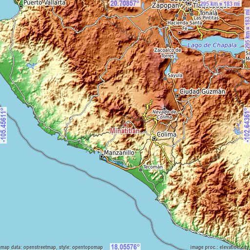 Topographic map of Minatitlán