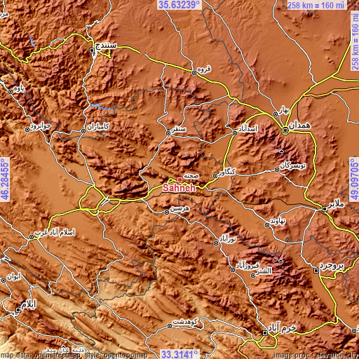 Topographic map of Şaḩneh